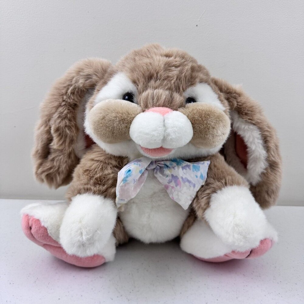 Commonwealth Chubby Easter Bunny Plush Stuffed Animal Floppy Ears Floral Bow ‘92